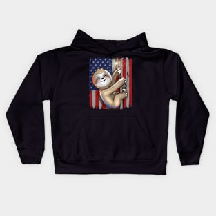 USA Patriotic Sloth American Flag Kids Hoodie